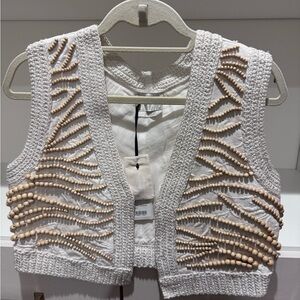 Forte Forte White Vest with Tan Bead Details